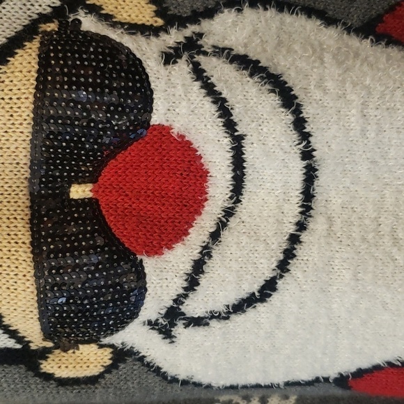 George Christ Sweater Santa Clause Men's Medium Grey Sequence Black Glasse - Picture 6 of 13